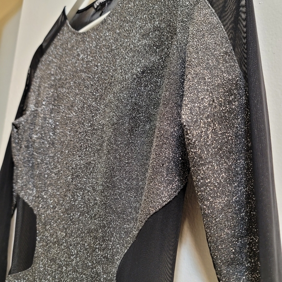 Express Silver Metallic Long Sleeve Dress in 6 - Picture 3 of 16